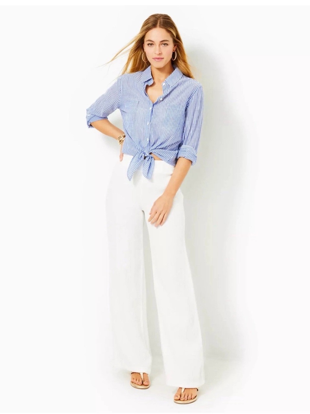 lilly pulitzer DERI LINEN PALAZZO Pants Resort White Size XL New With Tags